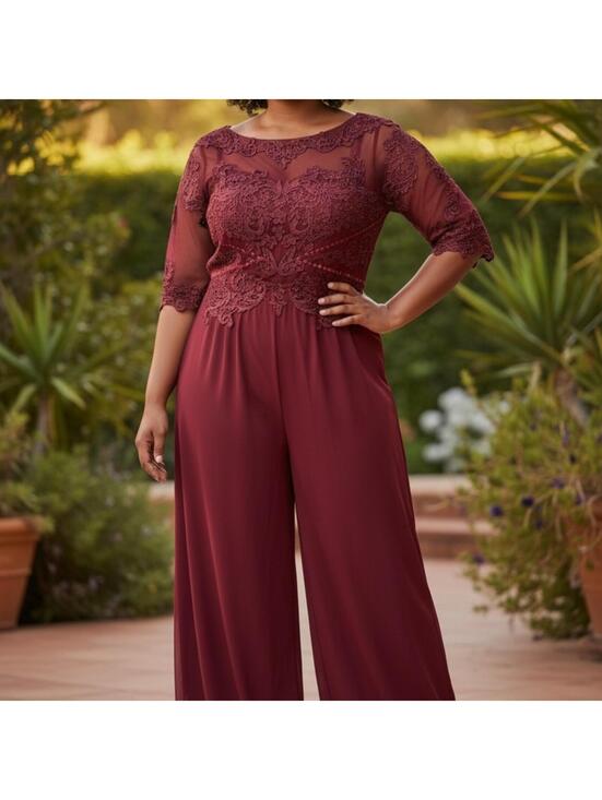 unknown Pants - Burgundy Embroidered Lace Wide Leg Formal Jumpsuit NWT